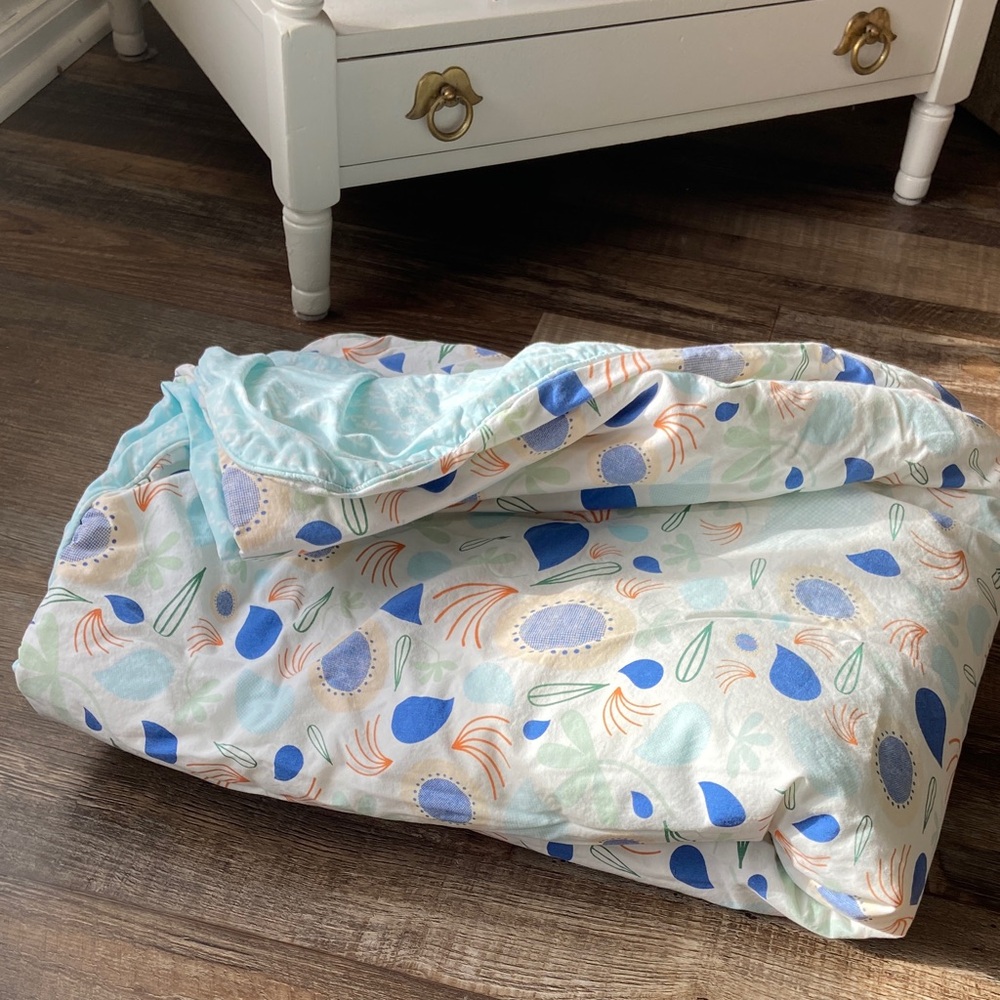 Babyletto blue floral cotton comforter for crib or toddler bed